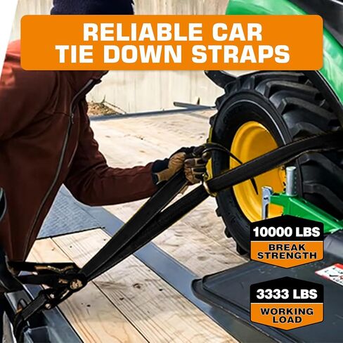Kingfun Car Tie Down Straps for Trailers with Snap Hooks 4 Pack - 2" X 120" Tire Straps for A Car Trailer, 10,000lbs Break Strength Heavy Duty Ratchet Straps for Truck, Cars,Trailer & More in Kuwait