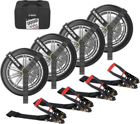 Kingfun Car Tie Down Straps for Trailers with Snap Hooks 4 Pack - 2" X 120" Tire Straps for A Car Trailer, 10,000lbs Break Strength Heavy Duty Ratchet Straps for Truck, Cars,Trailer & More in Kuwait
