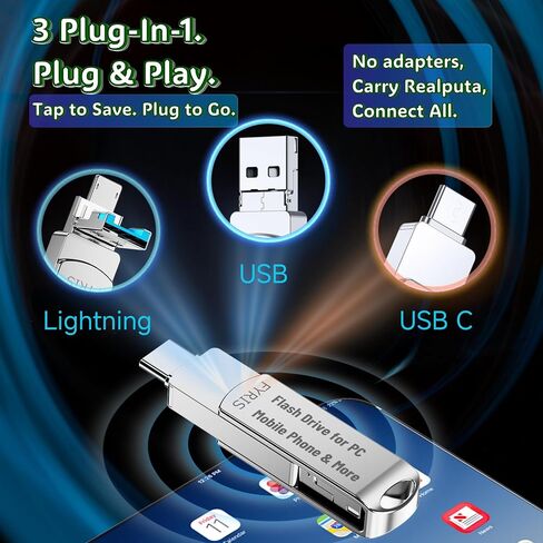 256GB 3in1 iPhone Flash Drive, USB Photo Stick Transfer Video Files Ease in Among iPad Tablet Android Phone PC Mac TVbox Fast Secure, Realupta A Reliable External Storage,MFi Certified Tattoo(Thorns) in Saudi Arabia