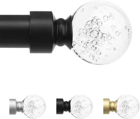 knobelite Black 1 Pack Window Treatment Single Curtain Rods, Adjustable Curtain Rod from 36 to 72 Inches with Crystal Finial Finials,1-Inch Curtain Rods for Windows in Saudi Arabia