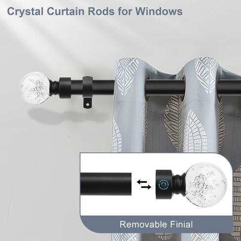 knobelite Black 1 Pack Window Treatment Single Curtain Rods, Adjustable Curtain Rod from 36 to 72 Inches with Crystal Finial Finials,1-Inch Curtain Rods for Windows in Saudi Arabia