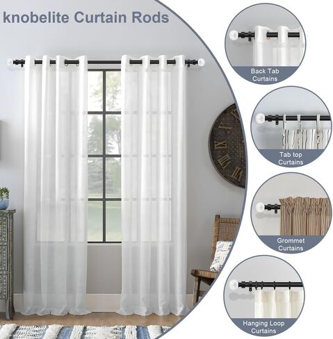 knobelite Black 1 Pack Window Treatment Single Curtain Rods, Adjustable Curtain Rod from 36 to 72 Inches with Crystal Finial Finials,1-Inch Curtain Rods for Windows in Saudi Arabia