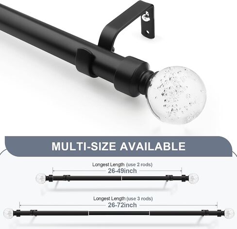knobelite Black 1 Pack Window Treatment Single Curtain Rods, Adjustable Curtain Rod from 36 to 72 Inches with Crystal Finial Finials,1-Inch Curtain Rods for Windows in Saudi Arabia
