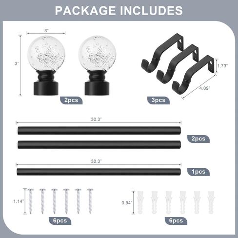 knobelite Black 1 Pack Window Treatment Single Curtain Rods, Adjustable Curtain Rod from 36 to 72 Inches with Crystal Finial Finials,1-Inch Curtain Rods for Windows in Saudi Arabia