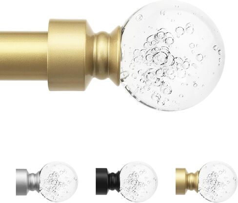knobelite Black 1 Pack Window Treatment Single Curtain Rods, Adjustable Curtain Rod from 36 to 72 Inches with Crystal Finial Finials,1-Inch Curtain Rods for Windows in Saudi Arabia