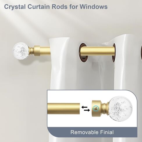knobelite Black 1 Pack Window Treatment Single Curtain Rods, Adjustable Curtain Rod from 36 to 72 Inches with Crystal Finial Finials,1-Inch Curtain Rods for Windows in Saudi Arabia