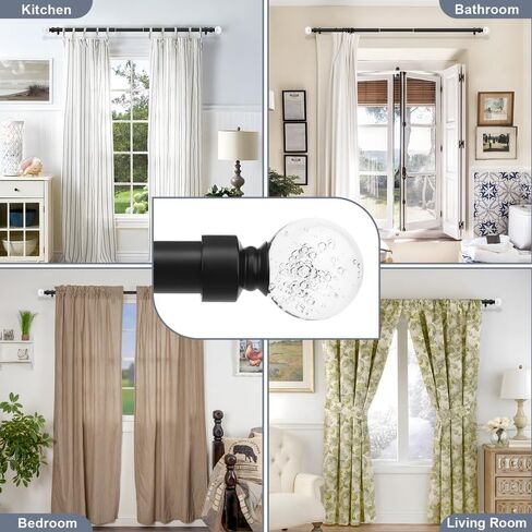 knobelite Black 1 Pack Window Treatment Single Curtain Rods, Adjustable Curtain Rod from 36 to 72 Inches with Crystal Finial Finials,1-Inch Curtain Rods for Windows in Saudi Arabia