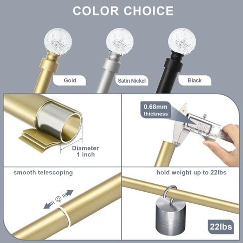 knobelite Black 1 Pack Window Treatment Single Curtain Rods, Adjustable Curtain Rod from 36 to 72 Inches with Crystal Finial Finials,1-Inch Curtain Rods for Windows in Saudi Arabia
