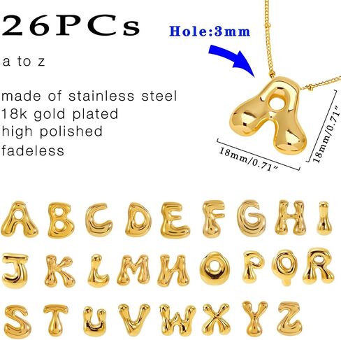 stino No Tarnish Bubble Letter Charms for Jewelry Making, 18K Gold Plated, 26 Pieces A-Z, Alphabet Initial Pendants for Necklace, 17mm in Kuwait