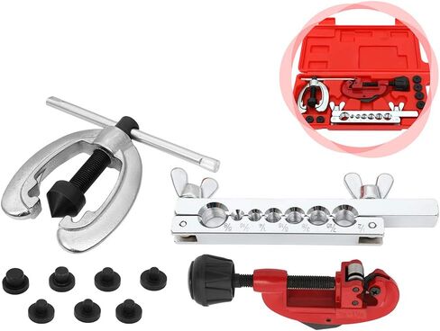 SCITOO Double Brake line Flaring Tubing Tool and Pipe Brake Line Cutter Tool Set for Copper Aluminum Steel Brass, 7 Dies 3/16"-5/8" in Saudi Arabia
