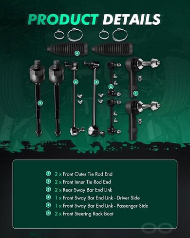 Scitoo 10pcs inner inner rod end end w/boot sway bar kit for 2005-2007 for Ford Ford Freextle 2008-2009 for Ford Taurus Taurus X for Mercury Montego for Mercury Sable in Kuwait