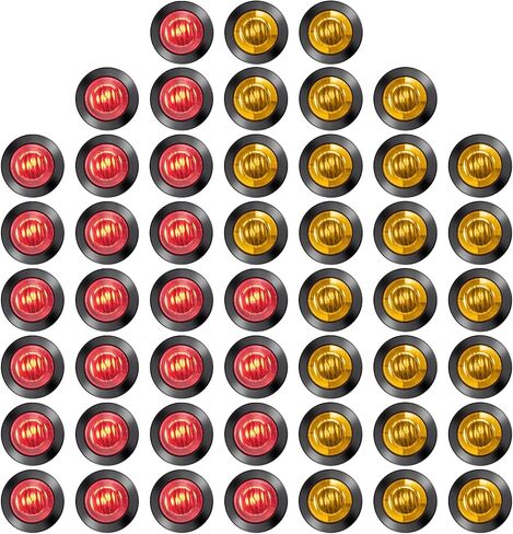 Tallew 50 قطعة 3/4 '' Round LED Side Marker Lights ، 3 LEDS مؤشر الجانبية الأمامية أضواء أصفر وأصفر إشارة انعطاف IP68 مصباح مقاوم للماء لشاحنة شاحنة شاحنة القوارب قوارب القافلة ، 12 فولت in Saudi Arabia