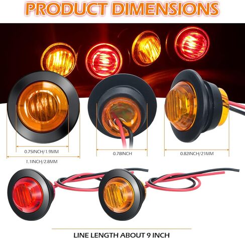 Tallew 50 قطعة 3/4 '' Round LED Side Marker Lights ، 3 LEDS مؤشر الجانبية الأمامية أضواء أصفر وأصفر إشارة انعطاف IP68 مصباح مقاوم للماء لشاحنة شاحنة شاحنة القوارب قوارب القافلة ، 12 فولت in Saudi Arabia