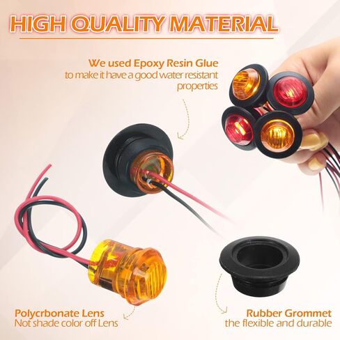 Tallew 50 قطعة 3/4 '' Round LED Side Marker Lights ، 3 LEDS مؤشر الجانبية الأمامية أضواء أصفر وأصفر إشارة انعطاف IP68 مصباح مقاوم للماء لشاحنة شاحنة شاحنة القوارب قوارب القافلة ، 12 فولت in Saudi Arabia