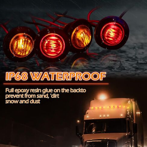Tallew 50 قطعة 3/4 '' Round LED Side Marker Lights ، 3 LEDS مؤشر الجانبية الأمامية أضواء أصفر وأصفر إشارة انعطاف IP68 مصباح مقاوم للماء لشاحنة شاحنة شاحنة القوارب قوارب القافلة ، 12 فولت in Saudi Arabia