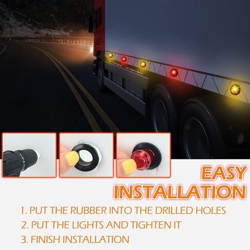 Tallew 50 قطعة 3/4 '' Round LED Side Marker Lights ، 3 LEDS مؤشر الجانبية الأمامية أضواء أصفر وأصفر إشارة انعطاف IP68 مصباح مقاوم للماء لشاحنة شاحنة شاحنة القوارب قوارب القافلة ، 12 فولت in Saudi Arabia