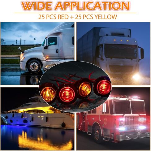 Tallew 50 قطعة 3/4 '' Round LED Side Marker Lights ، 3 LEDS مؤشر الجانبية الأمامية أضواء أصفر وأصفر إشارة انعطاف IP68 مصباح مقاوم للماء لشاحنة شاحنة شاحنة القوارب قوارب القافلة ، 12 فولت in Saudi Arabia
