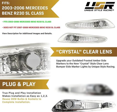 USR DEPO 03-06 R230 SL Class AMG Clear Bumper Side Marker Lights Assembly Set (Left + Right) Compatible For 2003-2006 Mercedes Benz R230 SL Class AMG in Saudi Arabia