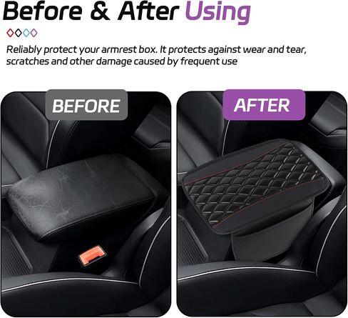 Car Center Console Cover, 12.4"×8.1" Leather Arm Rest Cover for Car, Auto Armrest Cover Protector with Side Pockets, Universal Vehicle Middle Console Cover, Car Accessories(Purple) in Saudi Arabia
