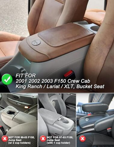 Center Console Armrest Cover for 2001 2002 2003 F150 Crew Cab King Ranch, Lariat, XLT, Bucket Seat Only, Vinyl Leather, Arm Rest Lid Cushion Pad Protector, Anti-scratch, Black in Saudi Arabia