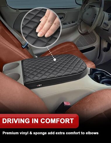 Center Console Armrest Cover for 2001 2002 2003 F150 Crew Cab King Ranch, Lariat, XLT, Bucket Seat Only, Vinyl Leather, Arm Rest Lid Cushion Pad Protector, Anti-scratch, Black in Saudi Arabia