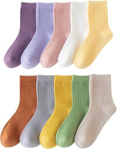 جوارب Toptim Kids Girl Crew Socks ملونة خفيفة الوزن من القطن كاجوال in Kuwait