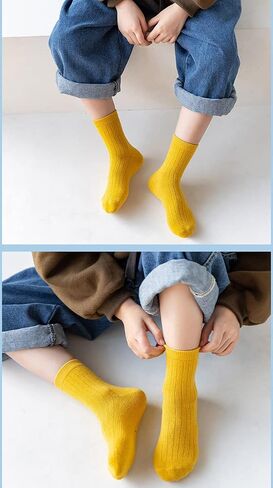 جوارب Toptim Kids Girl Crew Socks ملونة خفيفة الوزن من القطن كاجوال in Kuwait