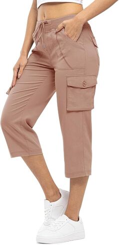 Rdruko للسيدات البضائع Capris Capris خفيفة الوزن سريع الجافة الجافة سروال السفر غير الرسمي مع جيوب in Saudi Arabia
