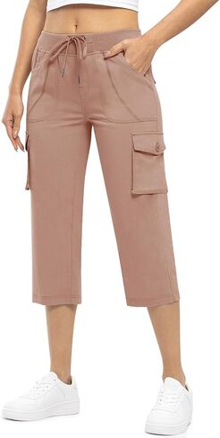 Rdruko للسيدات البضائع Capris Capris خفيفة الوزن سريع الجافة الجافة سروال السفر غير الرسمي مع جيوب in Saudi Arabia