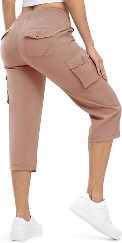 Rdruko للسيدات البضائع Capris Capris خفيفة الوزن سريع الجافة الجافة سروال السفر غير الرسمي مع جيوب in Saudi Arabia
