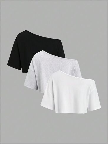 SOLY HUX Women's Off The Shoulder Short Sleeve T Shirts 3 Packs Crop Tees Summer Basic Tops in Saudi Arabia