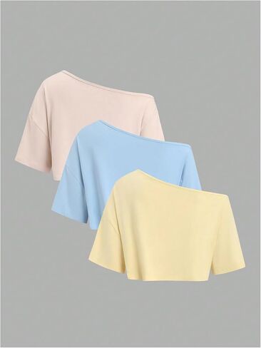 SOLY HUX Women's Off The Shoulder Short Sleeve T Shirts 3 Packs Crop Tees Summer Basic Tops in Kuwait