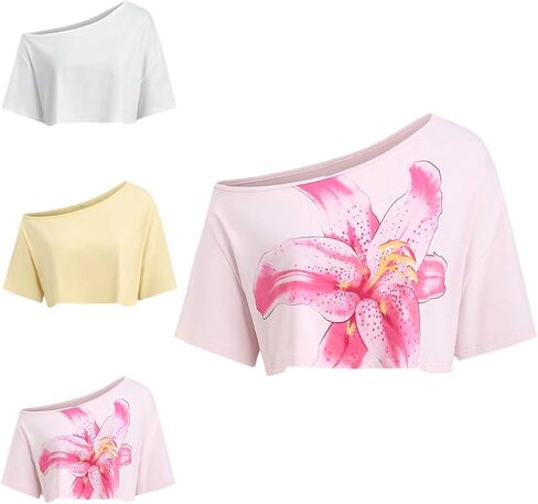 SOLY HUX Women's Off The Shoulder Short Sleeve T Shirts 3 Packs Crop Tees Summer Basic Tops in Kuwait