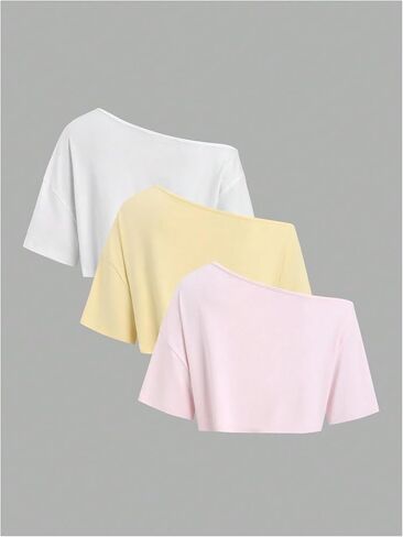 SOLY HUX Women's Off The Shoulder Short Sleeve T Shirts 3 Packs Crop Tees Summer Basic Tops in Kuwait