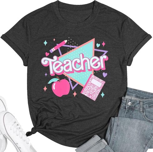ALLTB Teacher Shirts for Women Vintage 80s 90s Teacher Life Tee Back to School Teacher Gift Casual Short Sleeve Tops in Saudi Arabia