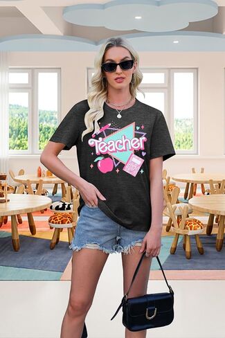 ALLTB Teacher Shirts for Women Vintage 80s 90s Teacher Life Tee Back to School Teacher Gift Casual Short Sleeve Tops in Saudi Arabia
