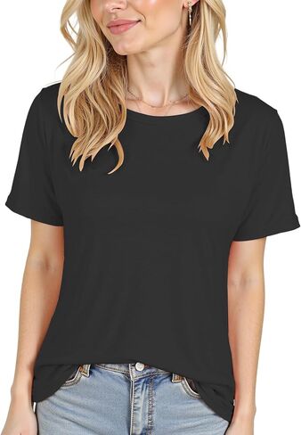 Short Sleeve Shirts for Women Crew Neck Basic Tee - Fashion Summer Spring Tops - Oversized T Shirts for Women in Kuwait
