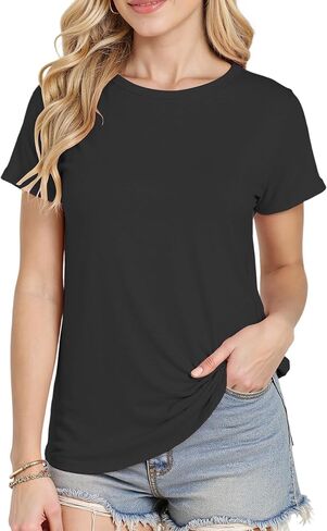 Short Sleeve Shirts for Women Crew Neck Basic Tee - Fashion Summer Spring Tops - Oversized T Shirts for Women in Kuwait