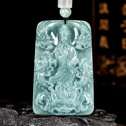 من الدرجة الحقيقية A 100 ٪ Natural Blue Jadeite Jadeite Kwan-yin New Dragon قلادة in Saudi Arabia