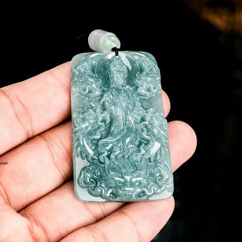 من الدرجة الحقيقية A 100 ٪ Natural Blue Jadeite Jadeite Kwan-yin New Dragon قلادة in Saudi Arabia