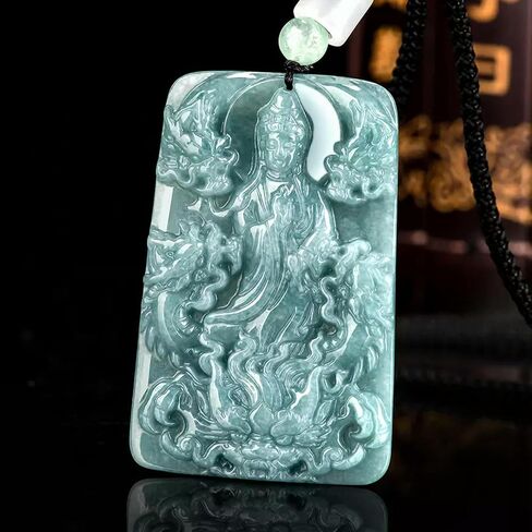 من الدرجة الحقيقية A 100 ٪ Natural Blue Jadeite Jadeite Kwan-yin New Dragon قلادة in Saudi Arabia
