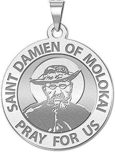 Picturesongold.com Saint Damien من Molokai الميدالية الدينية - 3/4 بوصة × 3/4 بوصة الفضة in Saudi Arabia
