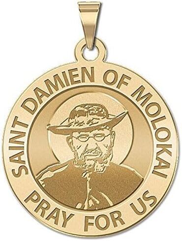 Picturesongold.com Saint Damien من Molokai الميدالية الدينية - 3/4 بوصة × 3/4 بوصة الفضة in Saudi Arabia