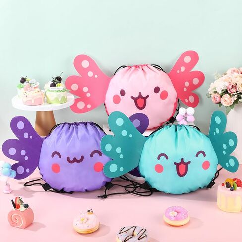 Sweetude 12 Pcs Axolotl Party Favors Drawstring Bags Bulk 15 x 10 Inch Axolotl Gift Goodie Bags Cute Animals Treat Candy Backpacks for Amphibians Themed Birthday Baby Shower Party Supplies in Saudi Arabia