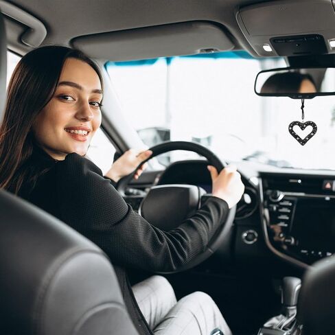 بلينغ هارت سيارات مرآة شنقا ، سوداء كريستال راينستون مركبة خلفية الرؤية مرآة سحر الحلي ، زخارف زخارف ، ديكور شماعات الماس ، ديكور للنساء للنساء الرجال in Saudi Arabia