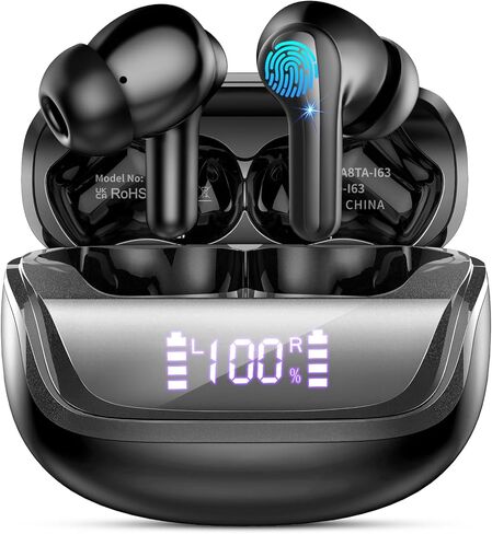 Donerton Wireless Earbuds, Bluetooth Headphones HiFi Stereo, in-Ear Earphones with ENC Mic, Wireless Headphones Waterproof, Ear Buds LED Display Mini Charging Touch Control in Saudi Arabia