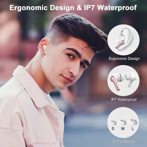 Donerton Wireless Earbuds, Bluetooth Headphones HiFi Stereo, in-Ear Earphones with ENC Mic, Wireless Headphones Waterproof, Ear Buds LED Display Mini Charging Touch Control in Saudi Arabia