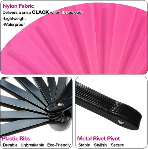 Boots on The Ground Hand Fan, Large Rave Fan Clacking Fans for Line Dancing Popping Folding Hand Fan Foldable for Kungfu Festival EDM Party Music (Pink) in Kuwait