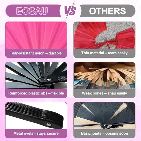 Boots on The Ground Hand Fan, Large Rave Fan Clacking Fans for Line Dancing Popping Folding Hand Fan Foldable for Kungfu Festival EDM Party Music (Pink) in Kuwait