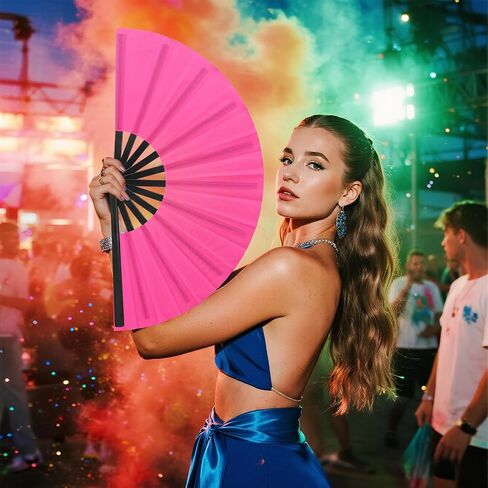 Boots on The Ground Hand Fan, Large Rave Fan Clacking Fans for Line Dancing Popping Folding Hand Fan Foldable for Kungfu Festival EDM Party Music (Pink) in Kuwait